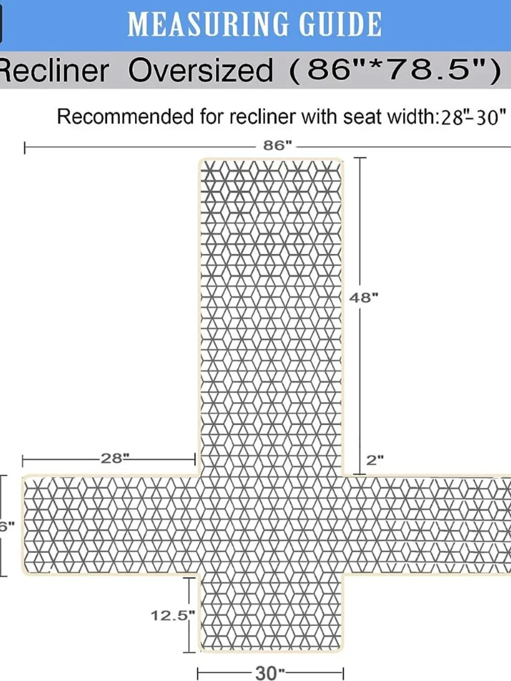 Nonslip Recliner Cover Oversized Stay in Place, (Stone Blue, 30'')